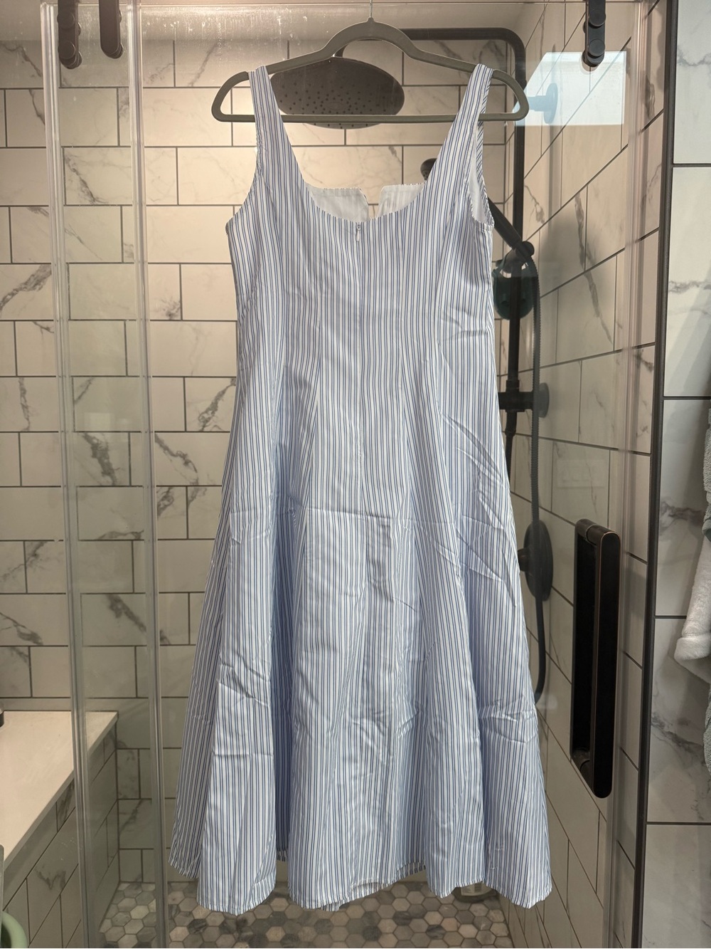 Cider Light Blue & White Striped Midi Fit-and-Flare Dress - Picture 11 of 12